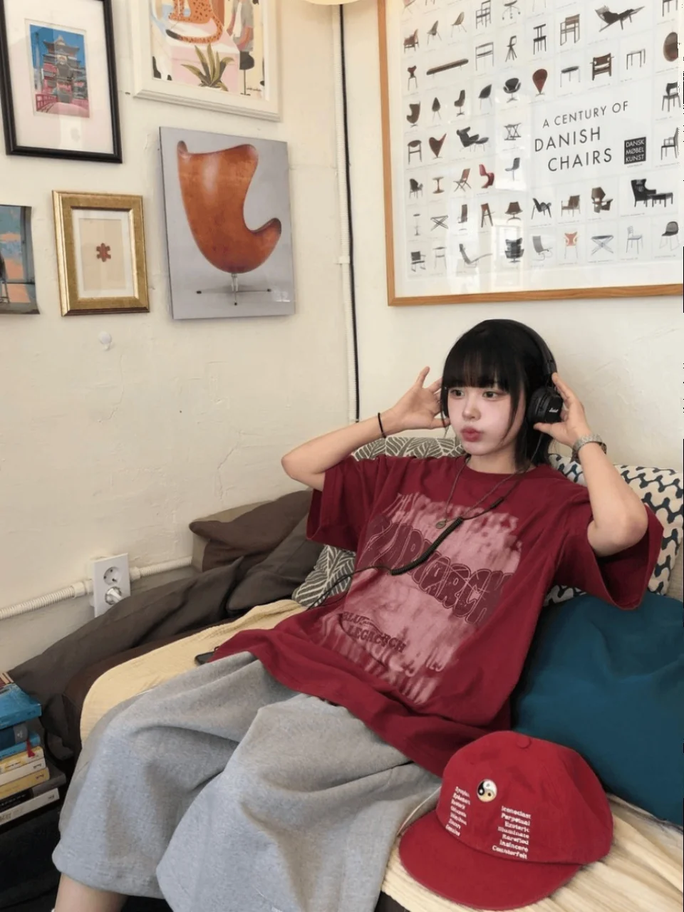 Camiseta americana retrô pesada de algodão puro ort Sve feminina verão solta tamanho grande marca da moda f Sve Top casal O...