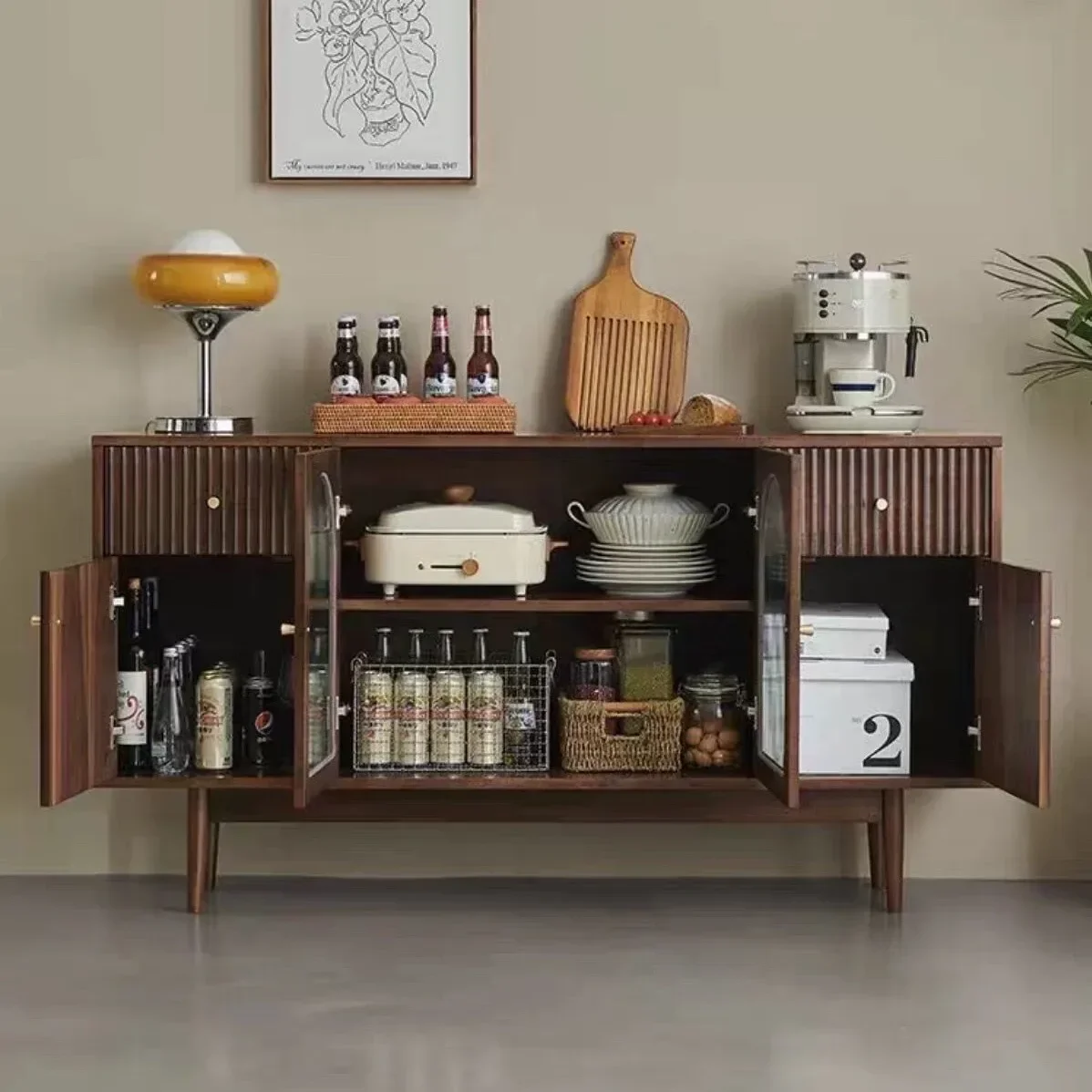 북유럽 일본식 라이트 럭셔리 원목 식탁 사이드 캐비닛 벽면 설치형 다기능 티 캐비닛