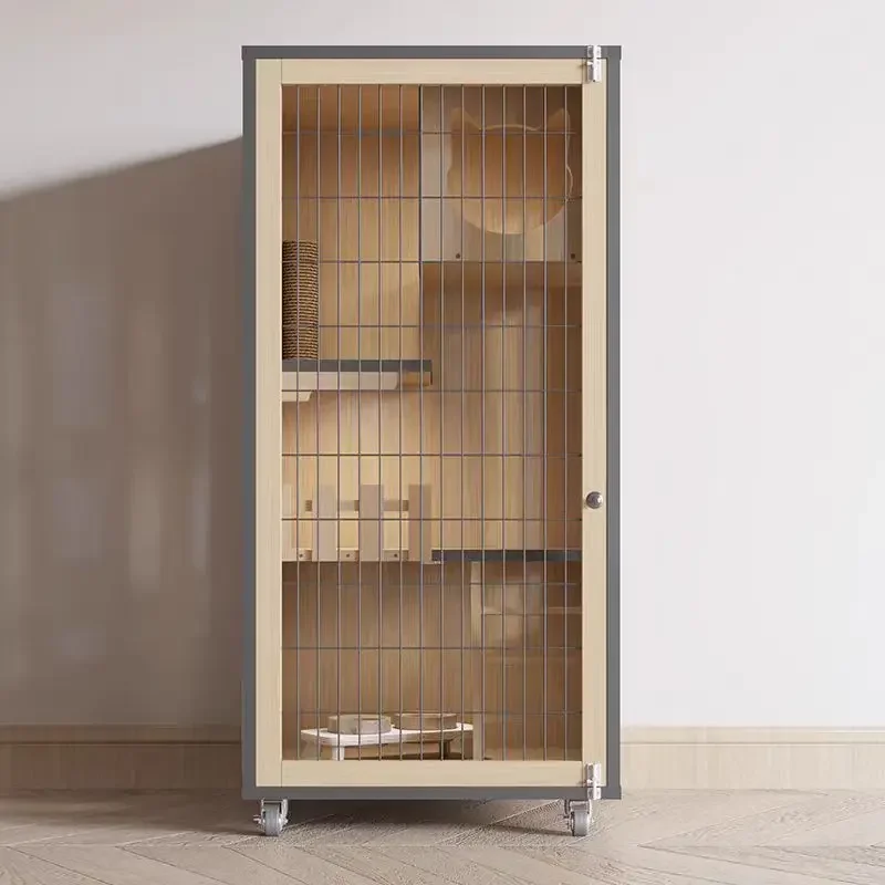 

Wooden Cat House Indoor 3 Tier Luxury Cat Cage with Iron Mesh Door Breeding Cat Villa Pet Furniture
