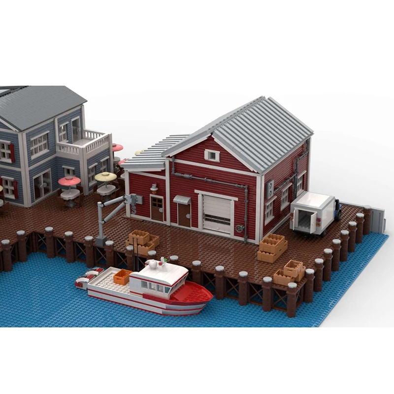 مدينة شارع عرض Moc قوالب بناء معالجة المأكولات البحرية مستودع التكنولوجيا وحدات كتل هدايا عيد الميلاد اللعب لتقوم بها بنفسك الجمعية #6