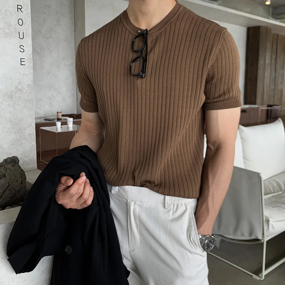 Summer Men's T-shirt Short-sleeved Knitted Sweater Loose Men's Top