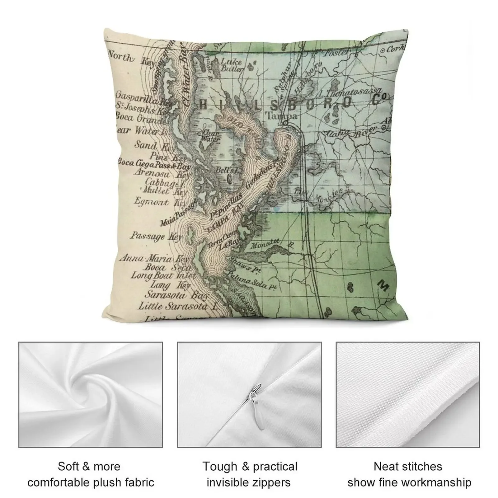 Vintage Map of Tampa Florida (1870) Throw Pillow christmas ornaments 2025 Pillow Cover Decorative Cushion Cover pillow