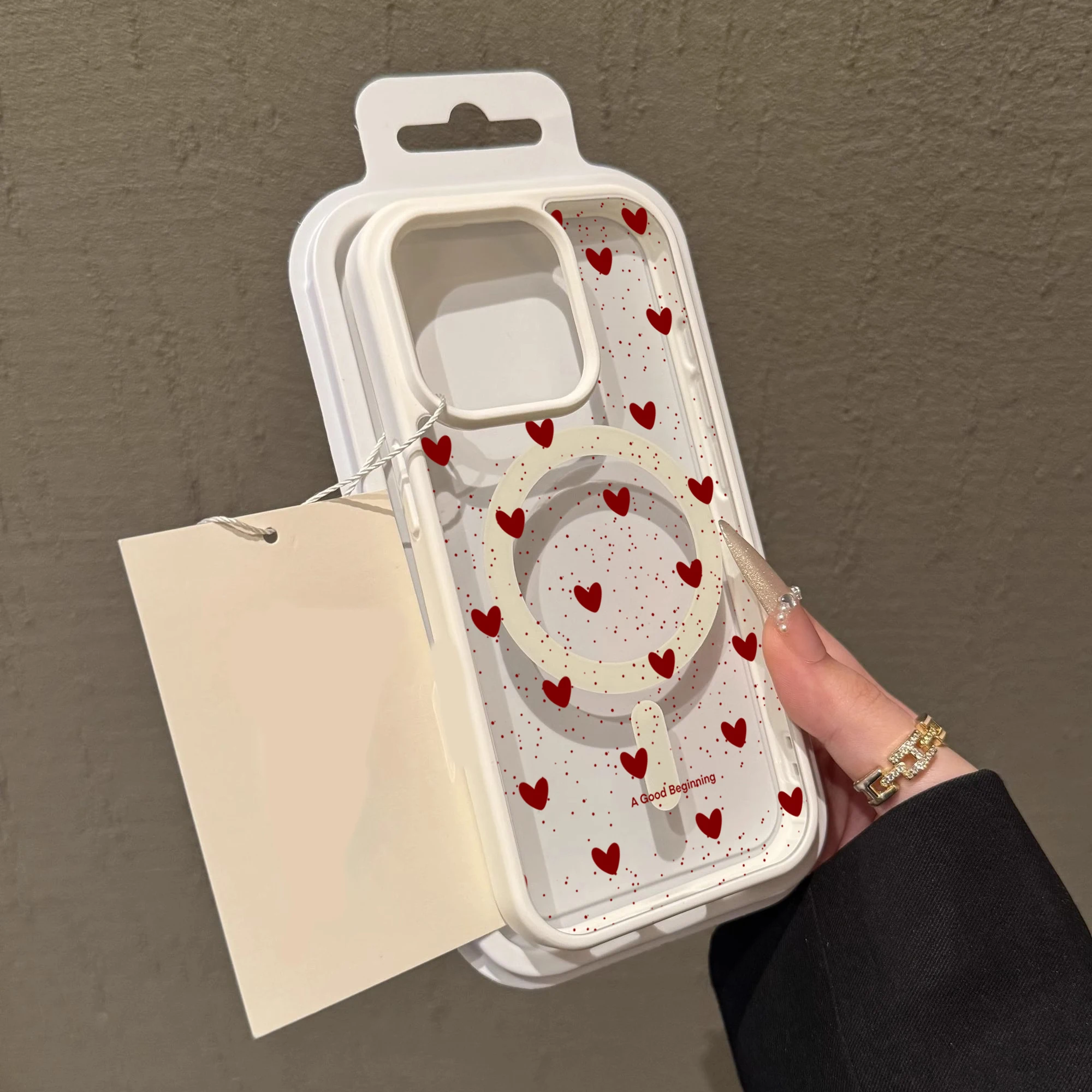 Funda transparente Simple Heart Polka Dot para Magsafe iPhone 14 Pro Max 17 15 14 11 13 12 ProMax Plus, Fundas de TPU con carga inalámbrica