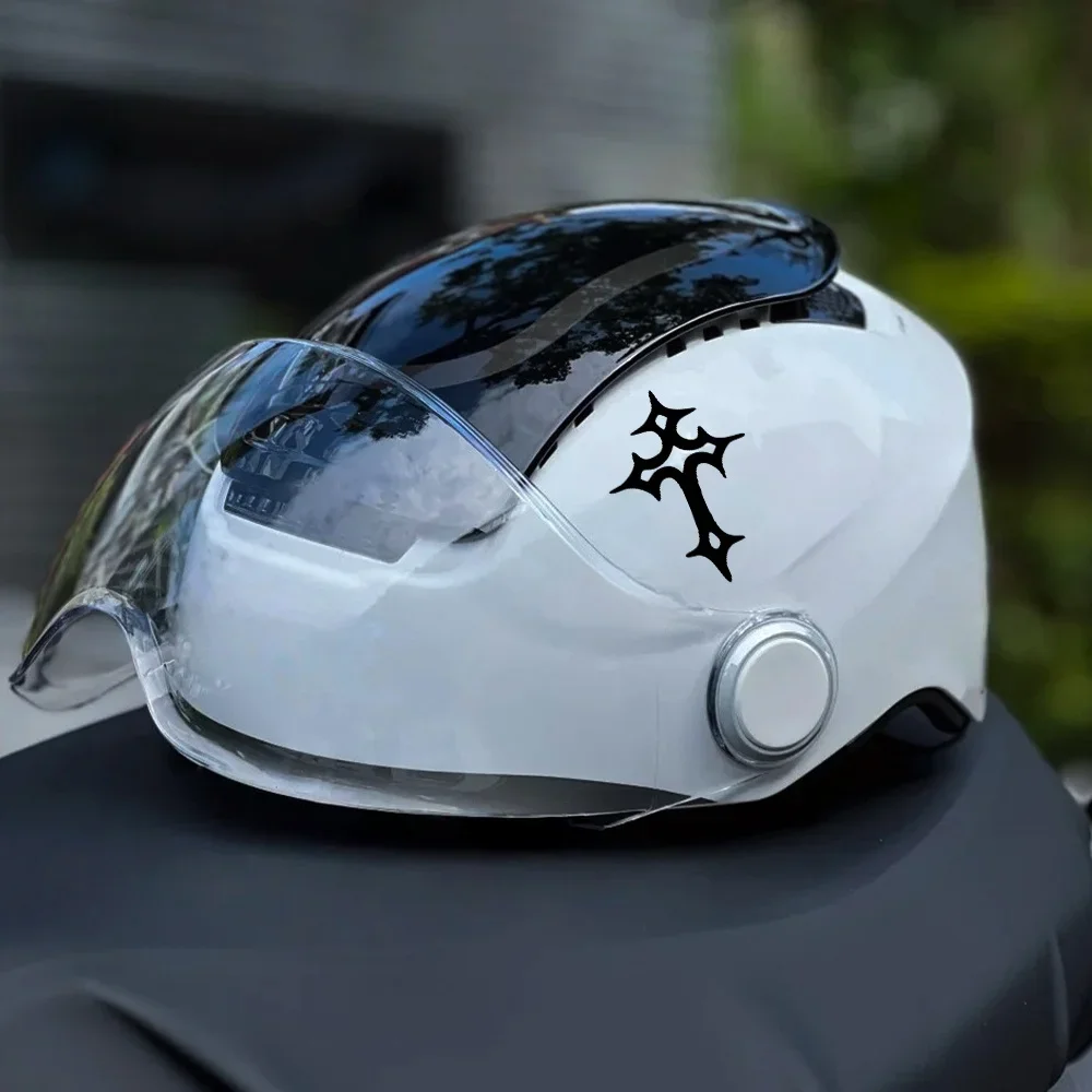 Holographic Gothic Cross Stickers 2PCS White Star Vinyl Decals Waterproof for Helmet Car Scooter Laptop Decoration