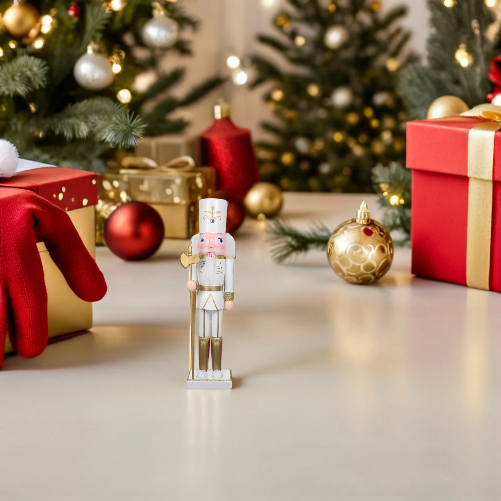 

38Cm Christmas Nutcracker Figure Wooden Soldier For Shelf Desktop Holiday Decor Stable Base Wood Craft Ornament Home Decoration