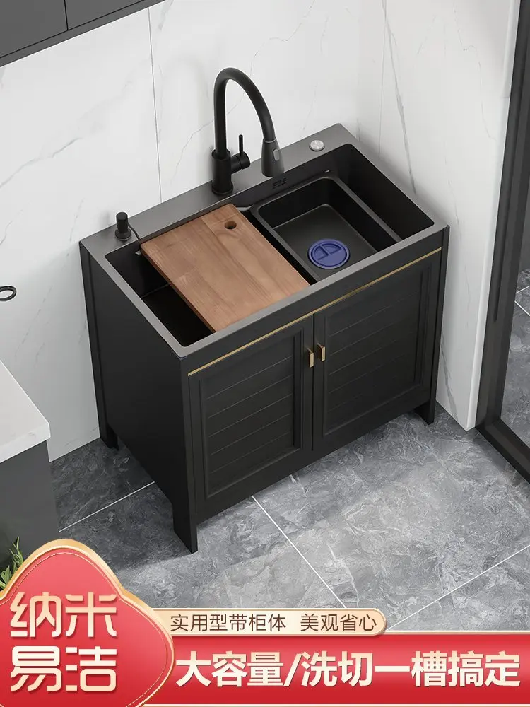 Vegetable Washing Basin All-in-One Cabinet Multi-Functional Sink Large Single Sink Sink Floor Cabinet with Cabinet