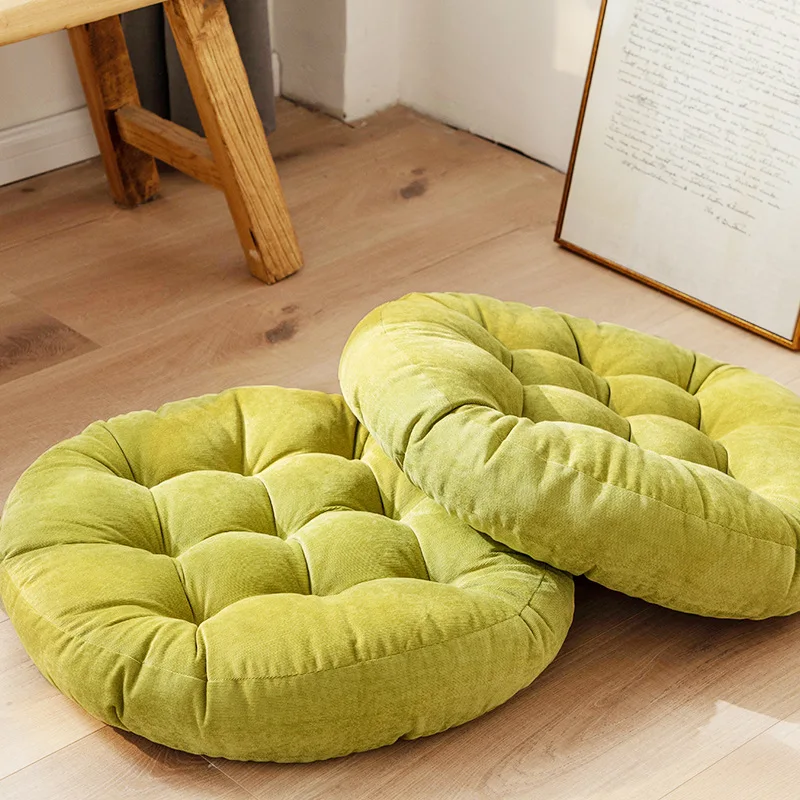 Grünes Bodensitzkissen, Geschenk, Runde Große Kissen für Erwachsene, Getuftete Cordkissen für Wohnzimmer und Tatami