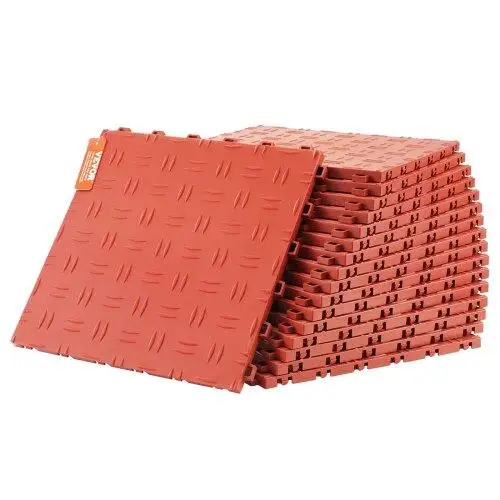 50 Pack Interlocking Garage Floor Tiles, 12x12 Non-Slip, Durable Double-Sided Coverage for garages & Basements - Red