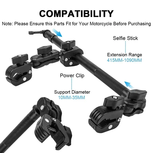 Imagen 2 del producto Palo de Selfie panorámico para motocicleta, estable, escalable, Gopro, grabadora de conducción, soporte de cámara, soporte Universal para motocicletas y viajes