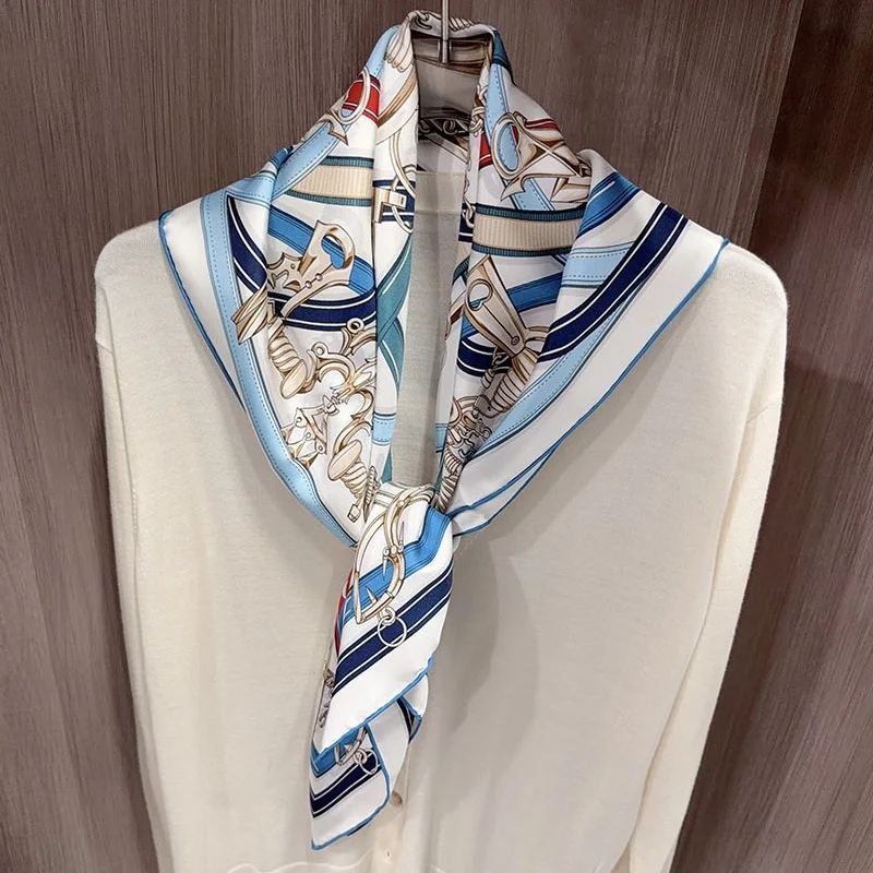 

Belts Print 100% Silk Scarf Neckerchief Large Square Head Scarves Hijab for Hair Wrapping 35"x35"