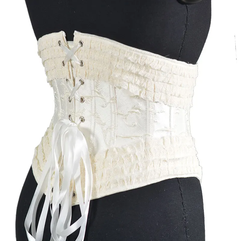 White Lace Lolita Goth Gothic Clothing Underbust Corset Embroidery Vintage Belts Cummerbund Corsets for Slimmer Waist