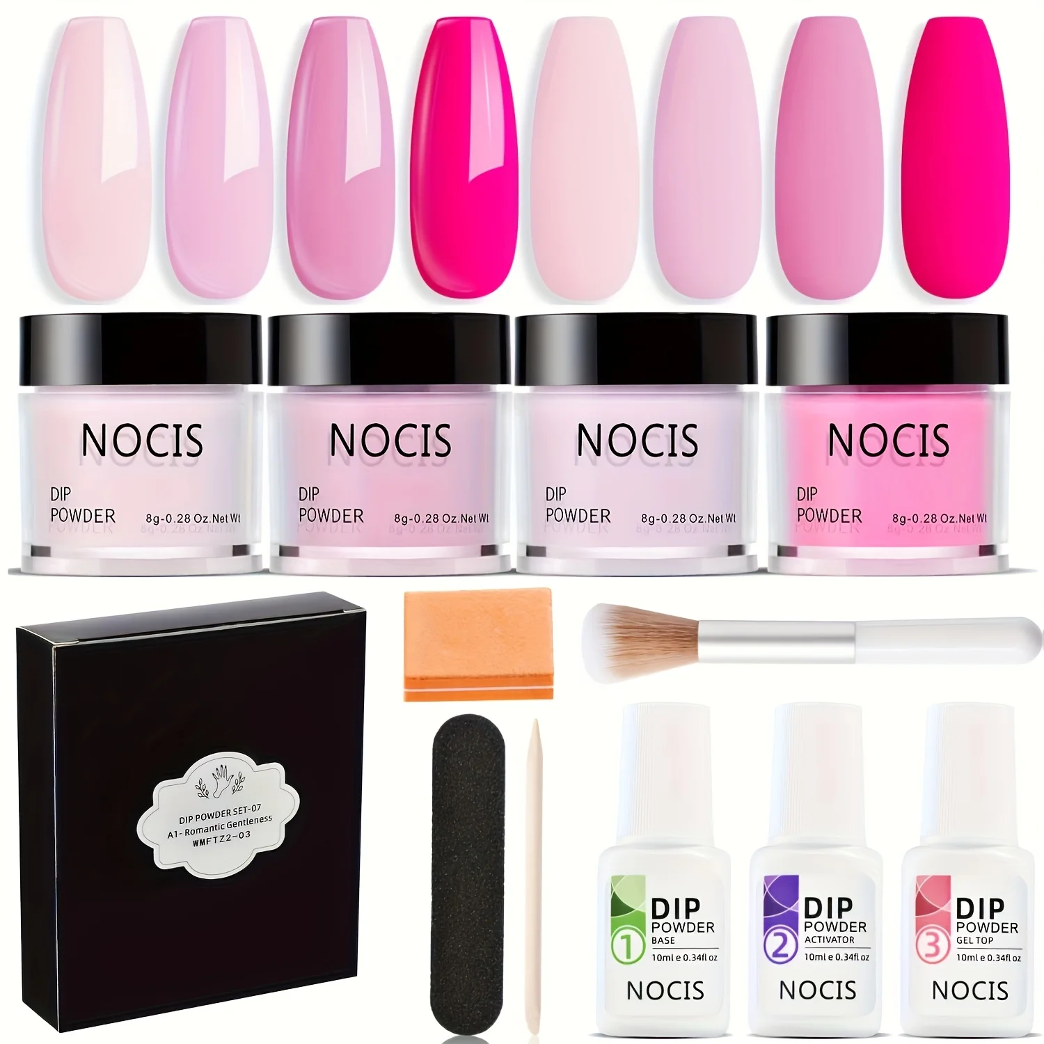 Kit de Uñas en Polvo de 4 Colores con Rosa Nude, Blanco Lechoso, Beige Claro Neutro y Líquido para Uñas en Polvo - Kit Completo para Hacer en Casa