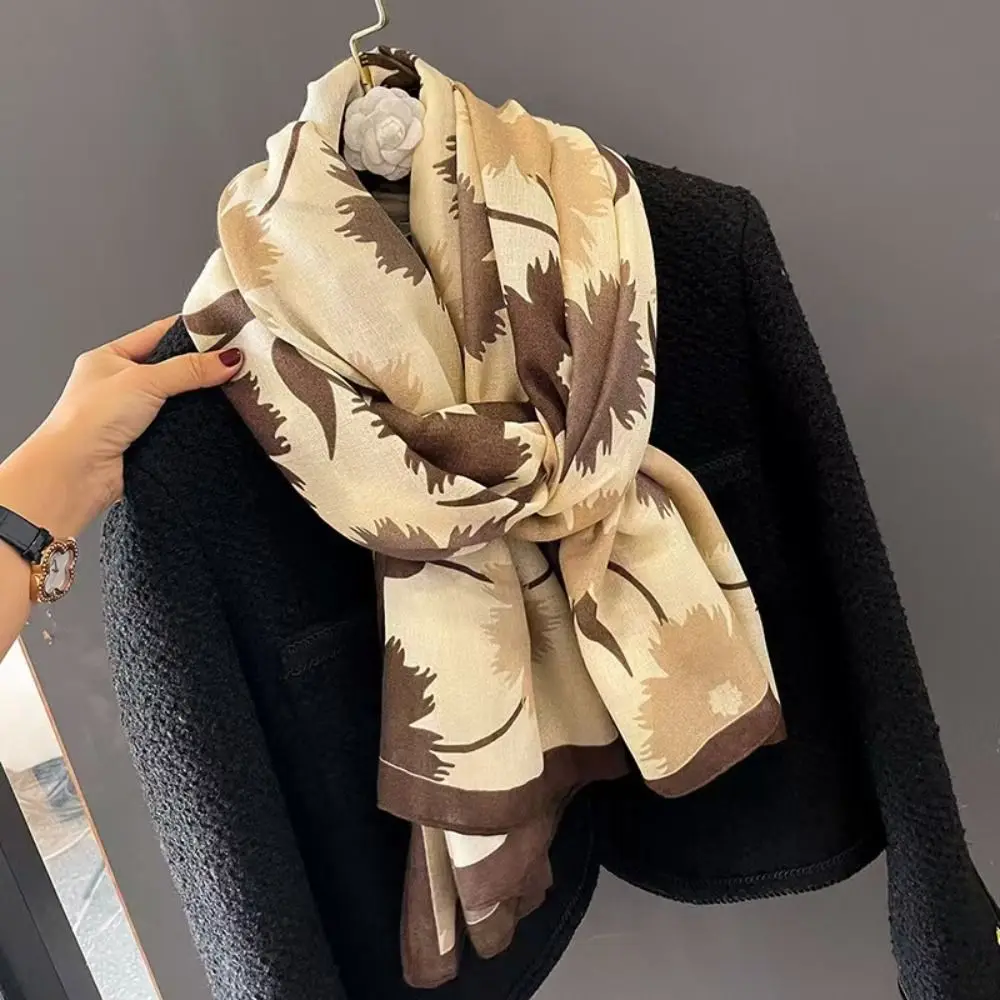

Korean Style Floral Scarf Shawls Cotton Linen Elegant Luxury Silk Scarf Sun Protection Flower Printed Women Hijab Shawls Travel
