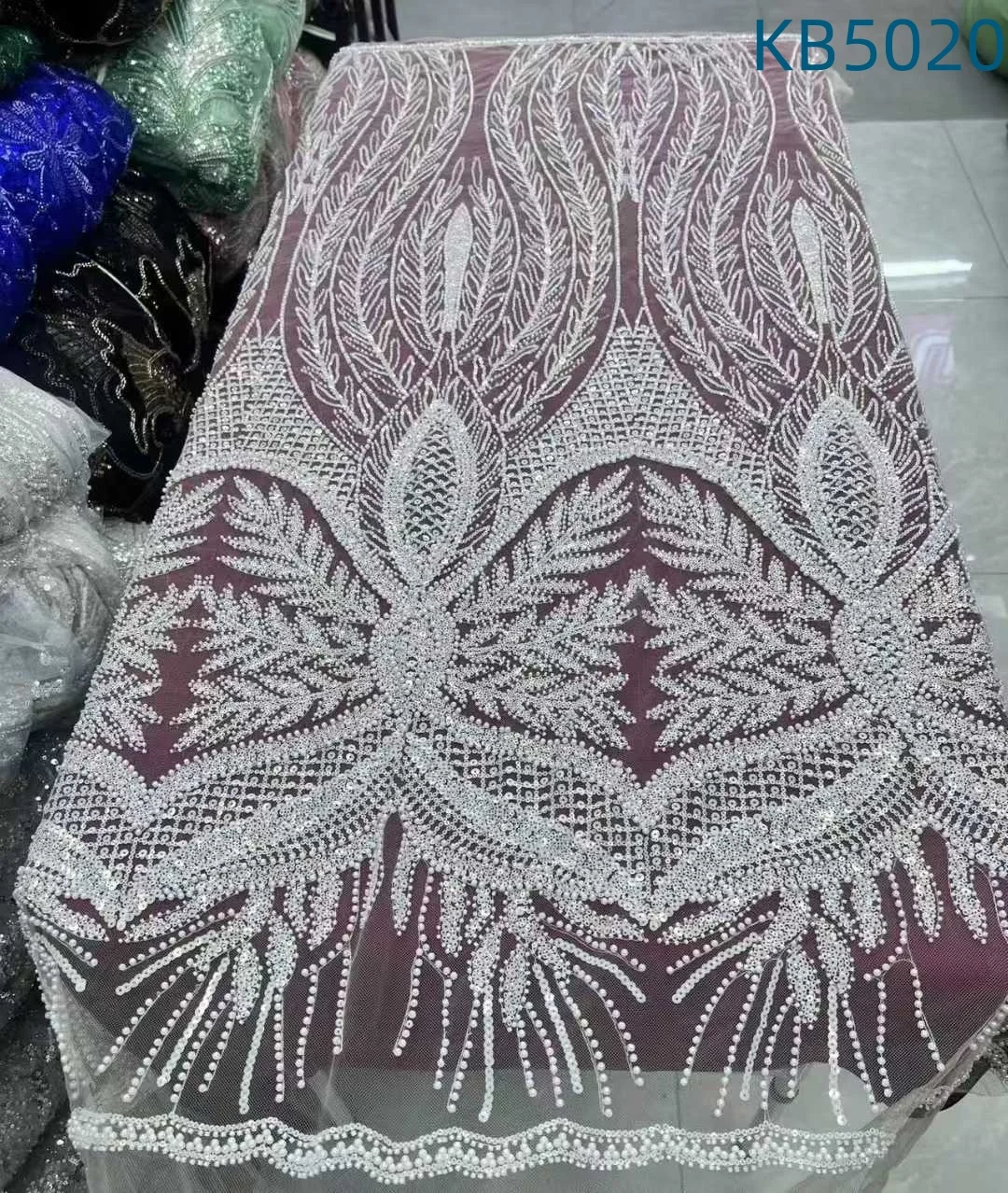 

Nigerian Beaded Sequins Lace African Lace Fabric 2024 High Quality White Beaded French Mesh Lace Fabrics For Sewing KB5020