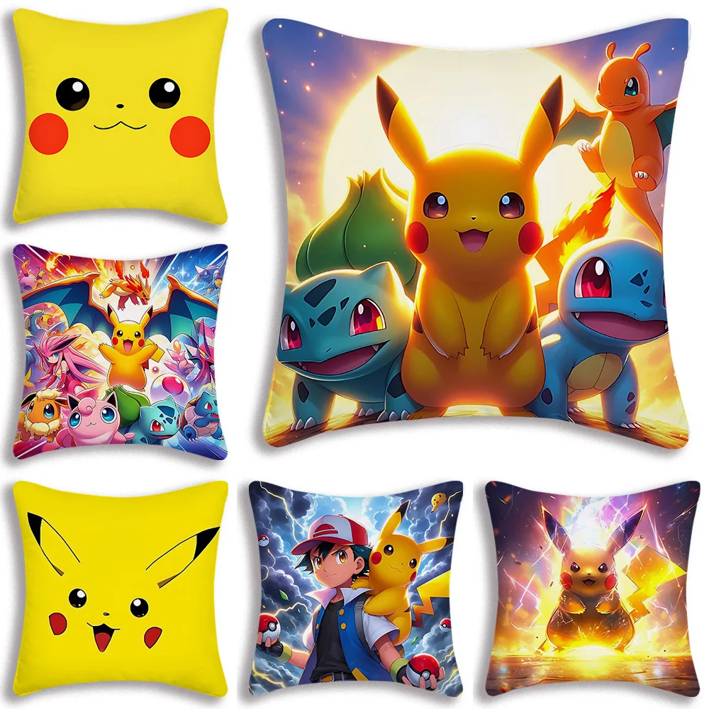 

Cartoon Kawaii Pikachus Pillow Covers Cartoon Sofa Decorative Home Double-sided Printing Short Plush Cute Cushion Cover