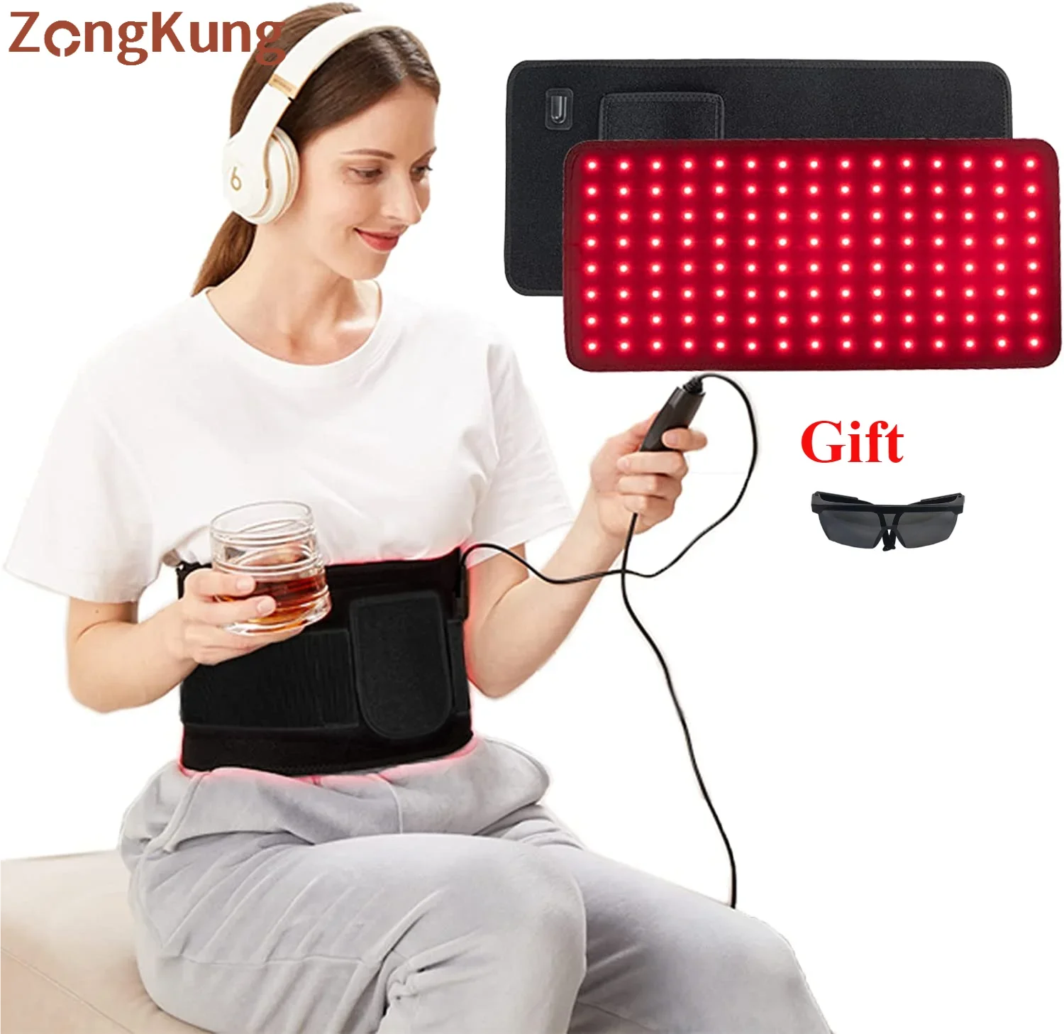 120 LEDs Infrared Light Therapy Pad 660&850nm Red Light Belt for Body Fatigue Therapy for Back Knee Hands Feet Relief Portable