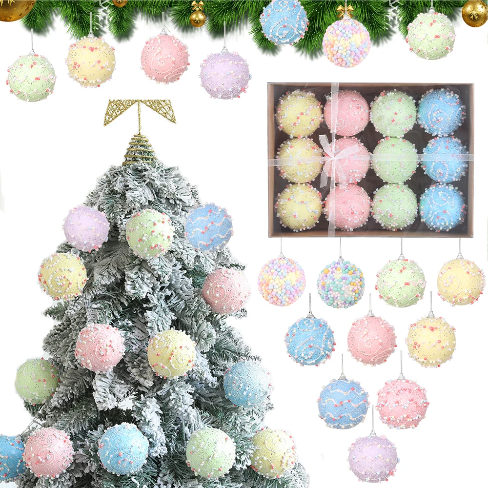 

3/12pcs Christmas Balls Ornaments Macaron Colorful Sequin Foam Balls Xmas Tree Hanging Pendants New Year Party Supplies Navidad