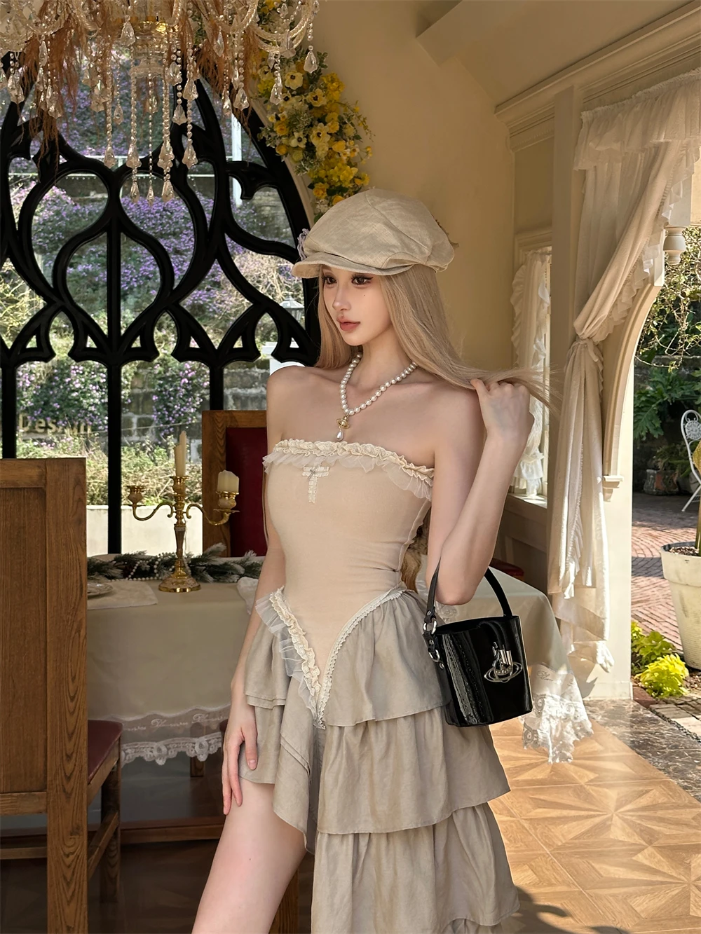 Sukienka CHEERART z falbankami, dopasowana, bez ramiączek, asymetryczna, damska, letnia sukienka gorsetowa od projektanta, odzież high fashion 2025