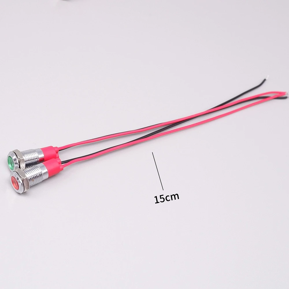 8mm Metal Power Supply Indicator Lamp LED Signal Light with wire 3v 6v 12v 24v 110v 220v Red Orange Green Blue White