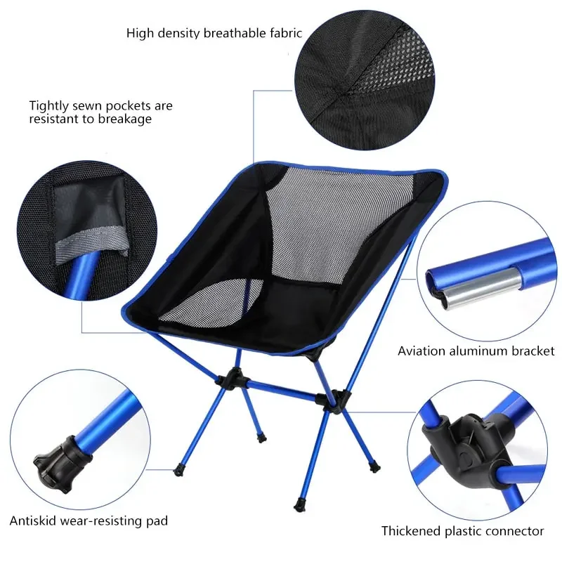 Silla plegable ultraligera para exteriores, asiento superduro de alta carga para acampar, playa, senderismo, Picnic, herramienta de pesca portátil