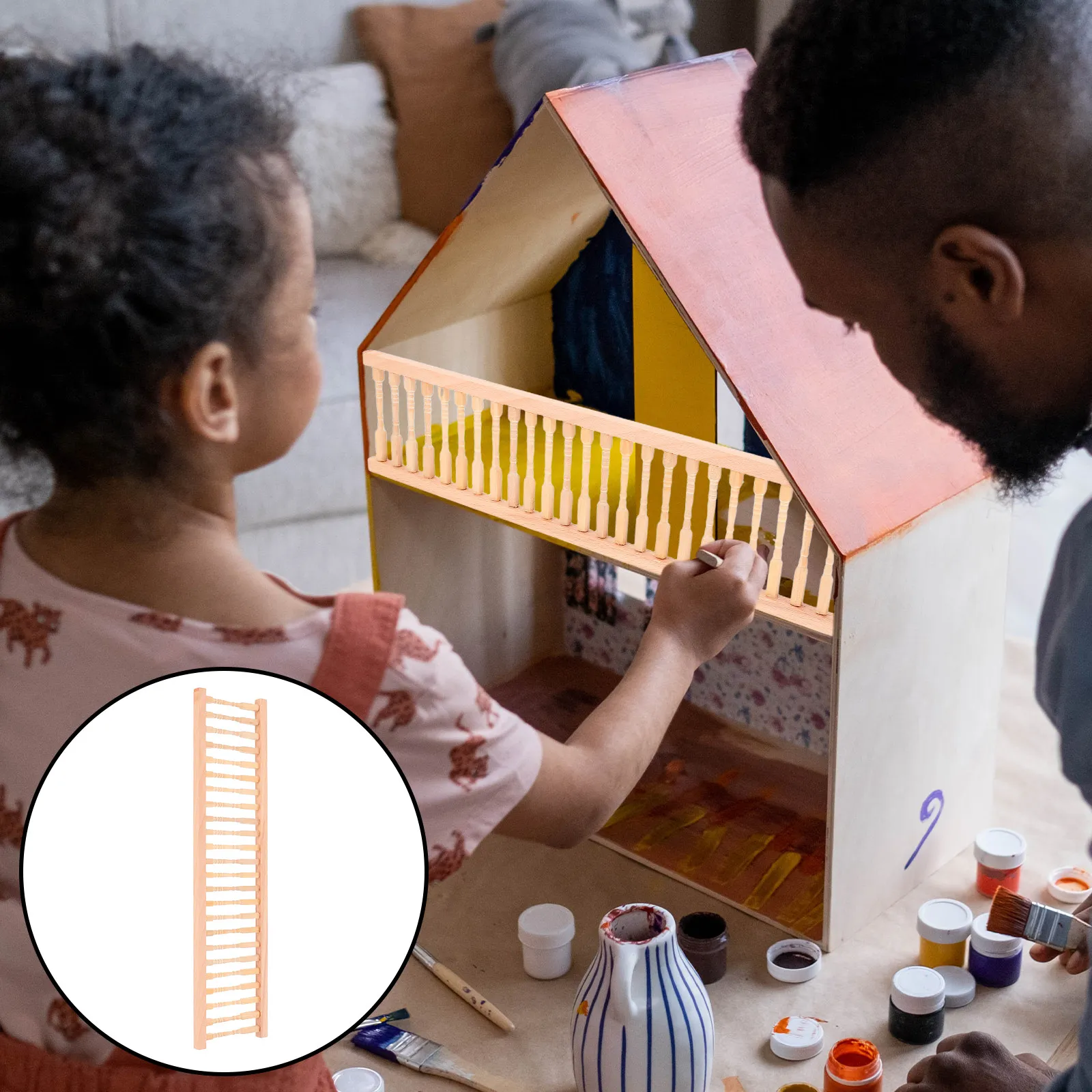 

Miniature Wooden Handrail and Fence 1:12 Scale Dollhouse Accessories Sturdy Realistic Tiny Wooden Dollhouse Decoration for DIY