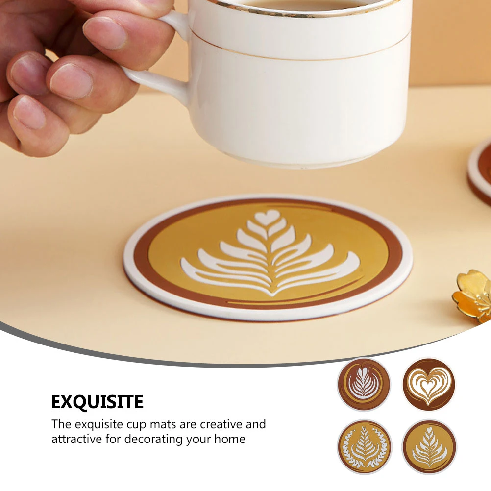 

4Pcs Coffee Cup Mats Thick Anti-Scald Round Latte Art Pattern Coasters Nonslip Tableware Mat Home Hotel Restaurant