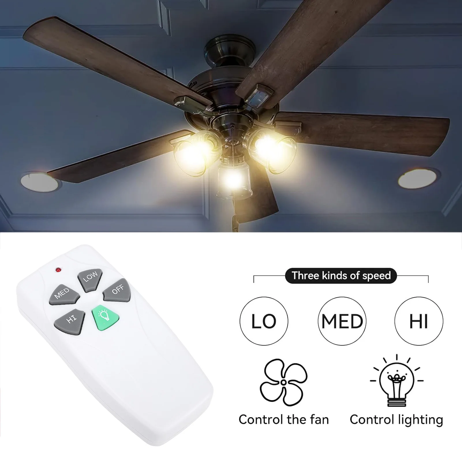 FAN-53T Ceiling Fan Remote Control Replacement for Harbor Breeze Light Dimmer 303.9MHz Easy to Set with Mount Holder