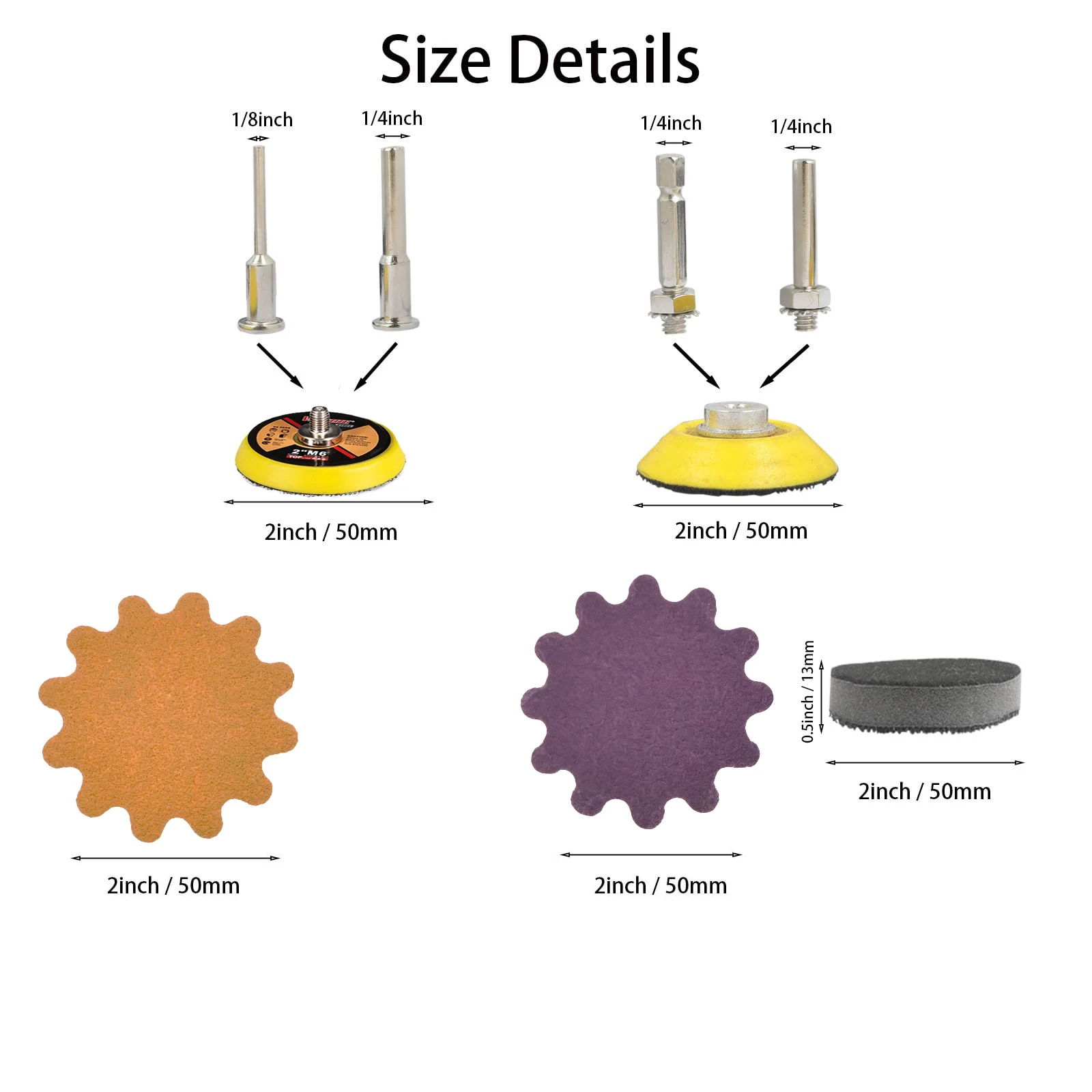 

Набор из 108 абразивных дисков (50 мм) с зубчатым креплением, золотистые/фиолетовые, с опорными пластинами и оправками для полировки дерева и металла