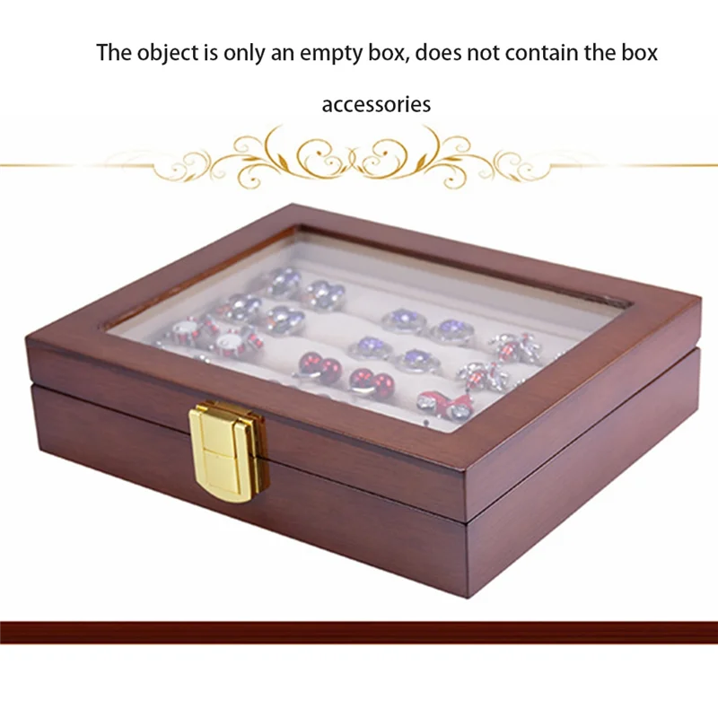 Glass Cufflinks Box for Men Painted Wooden Collection Display Box Storage 12Pairs Capacity Rings Jewelry Box