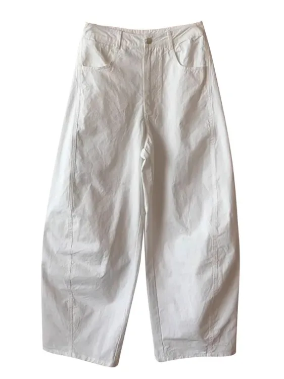 بنطلون نسائي صيفي فضفاض بقصة مستقيمة وخصر طبيعي بتصميم بسيط على الطراز الكوري #5