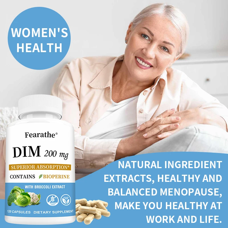 DIM Supplement 200mg- DIM Diindolylmethane Plus Black Pepper for Female Endocrine Balance, Menopause Relief, Acne, PCOS, Fitness