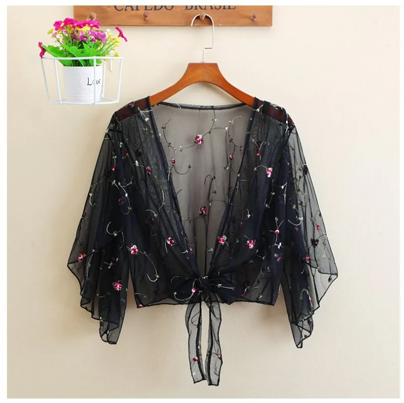 

Women Long Sleeve Beach Cover Up Bathing Suit Swimsuit Floral Tops Cardigan Thin Coat Casual Party Outwear Blouse Cover Up