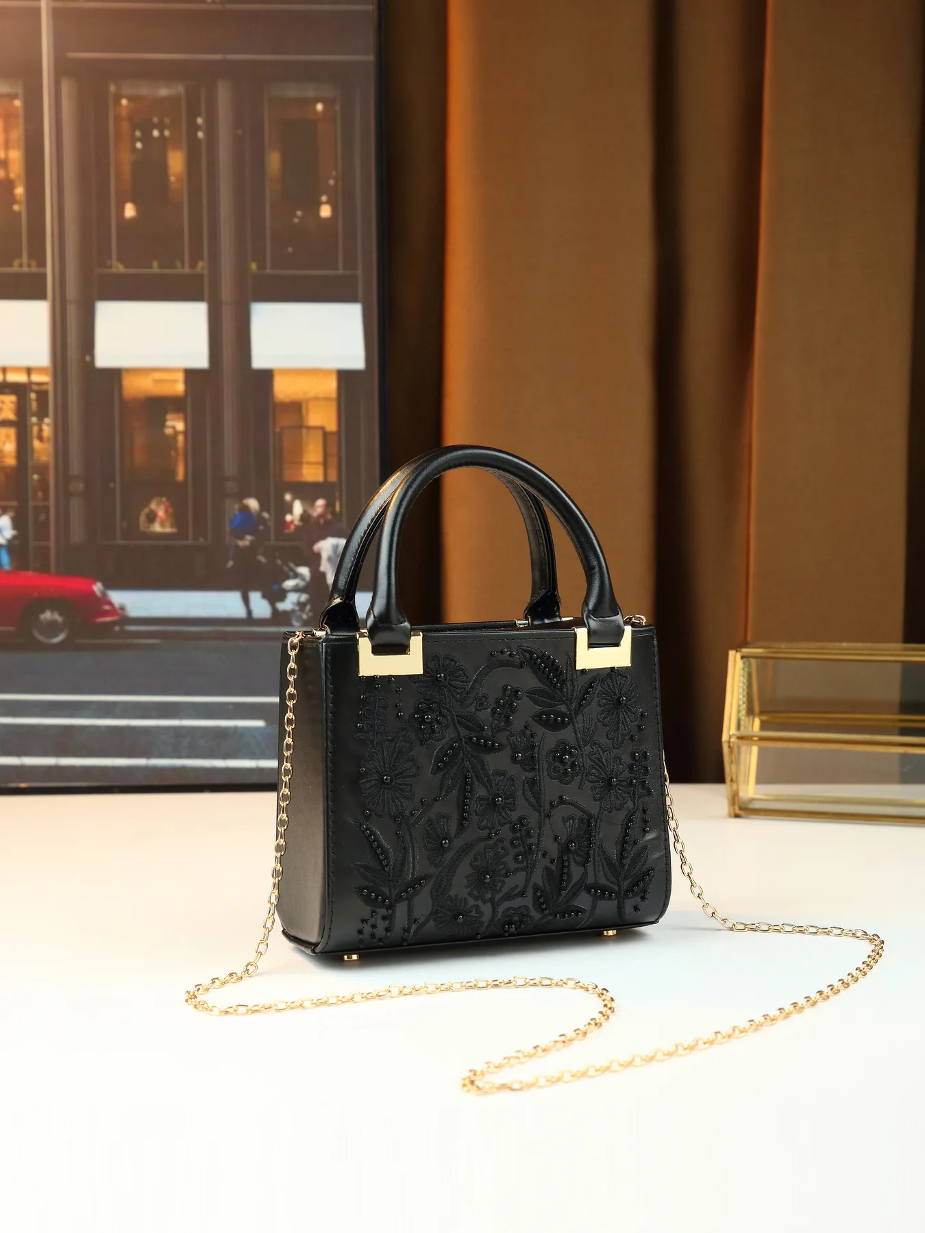 Heavy Beading Flower Embroidery Square Bag, Vintage Elegant Versatile Bag for Women Commute Dating