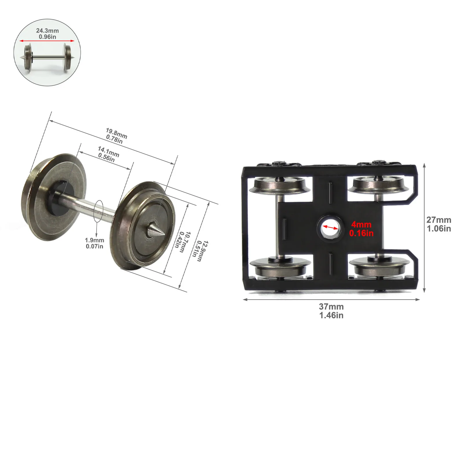 Modelo Bogies do Psyllium da borda alta, escala do ho 1:87, rodados do metal DC, HP0687, 4 PCes