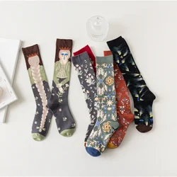 Fashion Women Abstract Art Illustration Flower Girl Cartoon Stockings  Soft Warm Thigh High Long Socks Dropship