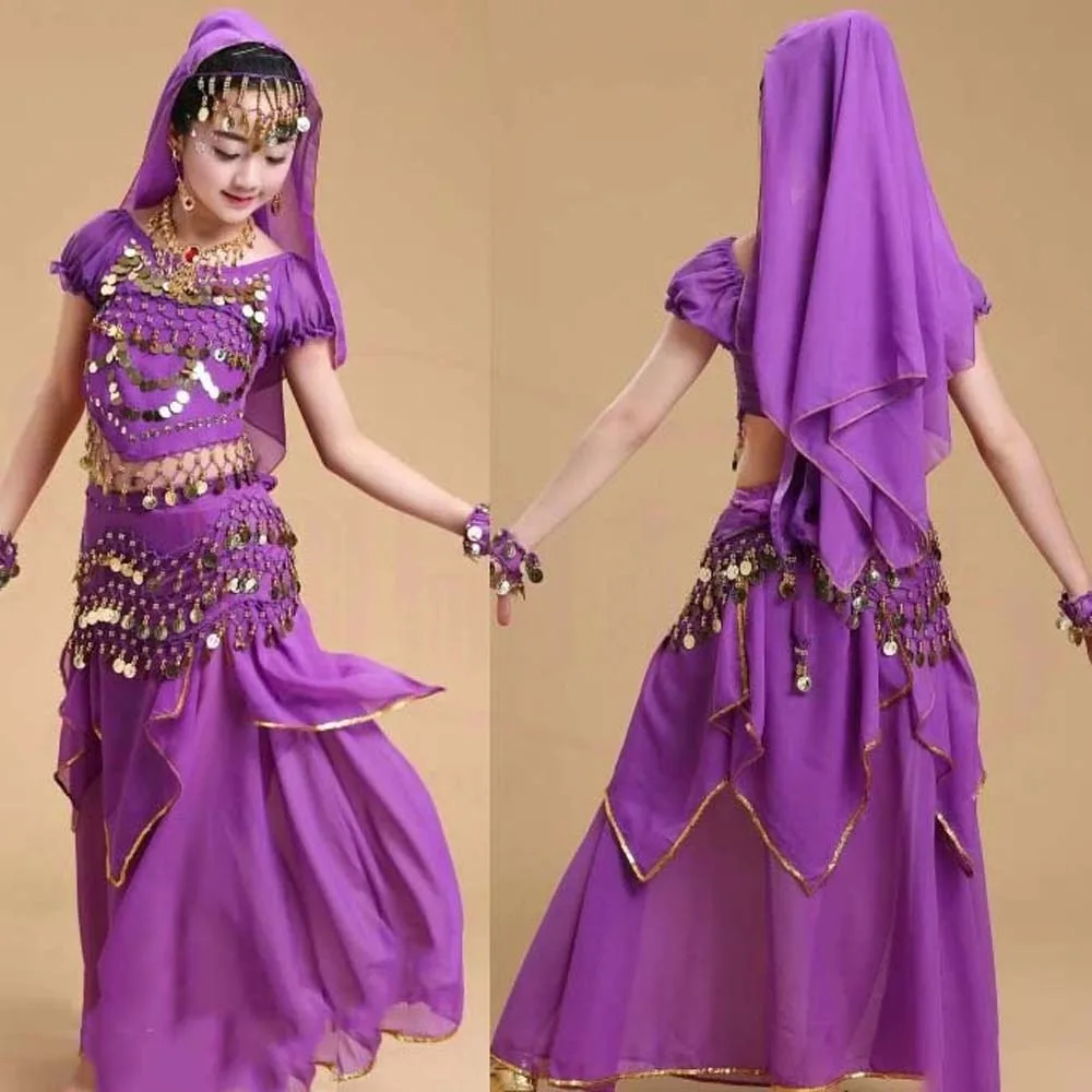 Cute Headdress Dance Costumes Set Princess Dress Colorful Belly Dance Costumes Dazzling Sparkling India Girls' Clothing Festival