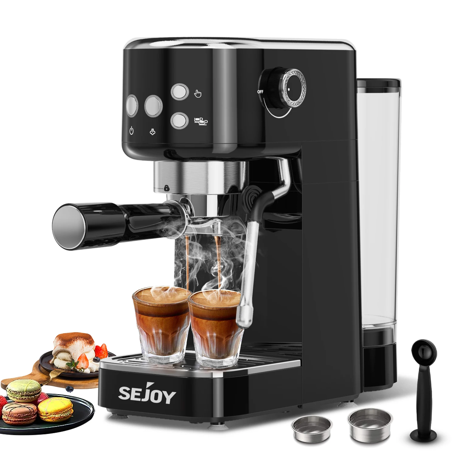 

Sejoy 110V 2in1 Espresso Coffee Machine Semi-automatic Concentrated Ground Coffee Cafeteria 20Bar for Household Office