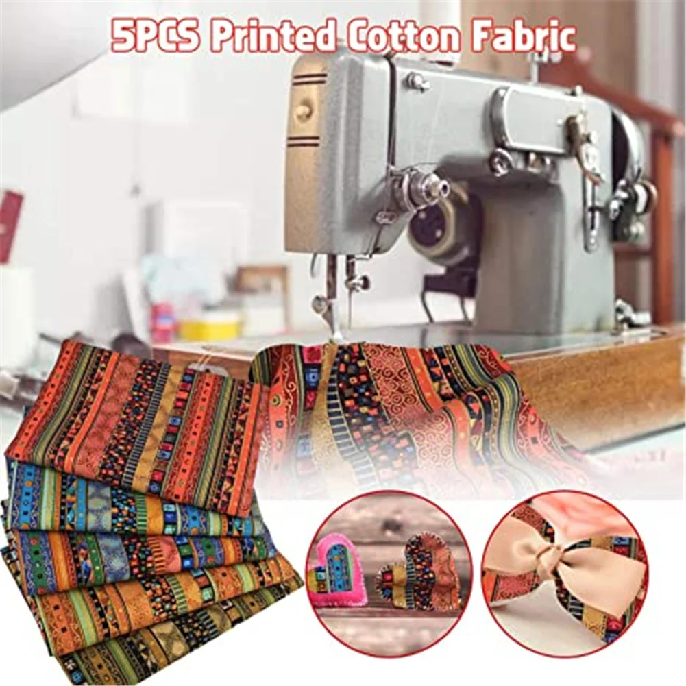 

5 Pcs/set Colored Printing Fabrics Ethnic Style Pattern Striped Bronzing Handmade Patchwork Soft Breathable Diy Printed Cloth