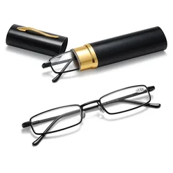 Elegant Portable Mini Reading Glasses Metal Frame Pen Box Ultra-thin Men Women Reading Glasses Presbyopia Eyeglasses With Box