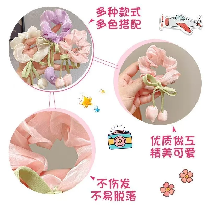 ربطة شعر الأميرة توليب زهرة سكرانشية حبل شعر للنساء عصابة رأس إكسسوار شعر للأطفال شريط مرن إكسسوار شعر