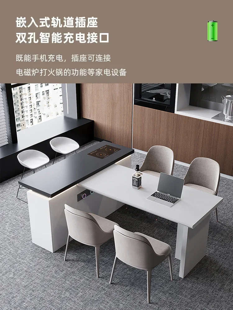 Customized narrow island dining table, integrated customization, multi-functional small unit, rotatable, scalable, and movable o