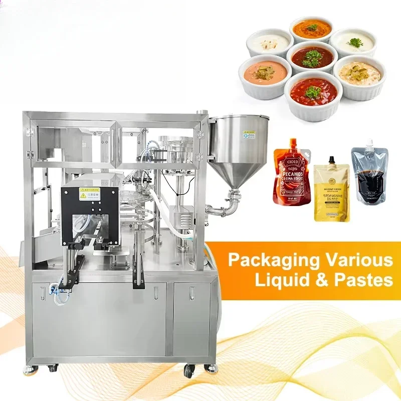 Sauce Packing Automatic Mayonnaise Vinegar Fruit Juice Ketchup Spout Pouch Filling Capping Machine For Dressing