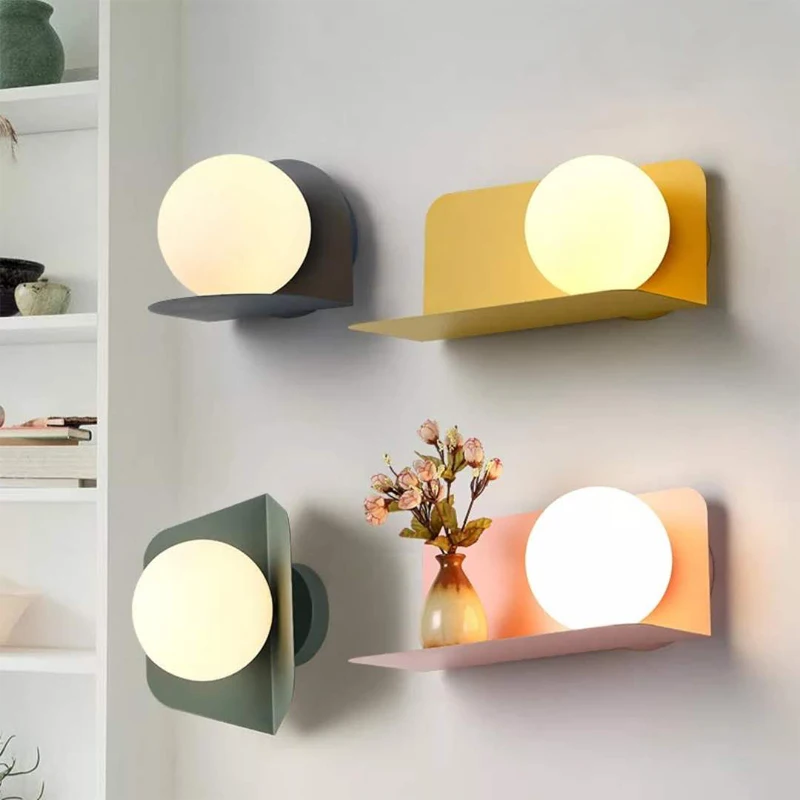 

Nordic living room dining room bedroom lamps cloakroom study modern simple box creative personality macaron wall lamp