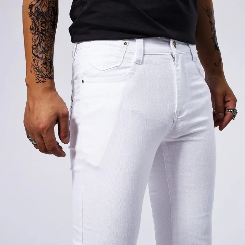 Men's White Casual Jeans New Denim Pants Comfortable Fashion Stretch Slim Fit Straight Trousers Male Clothing Streetwear