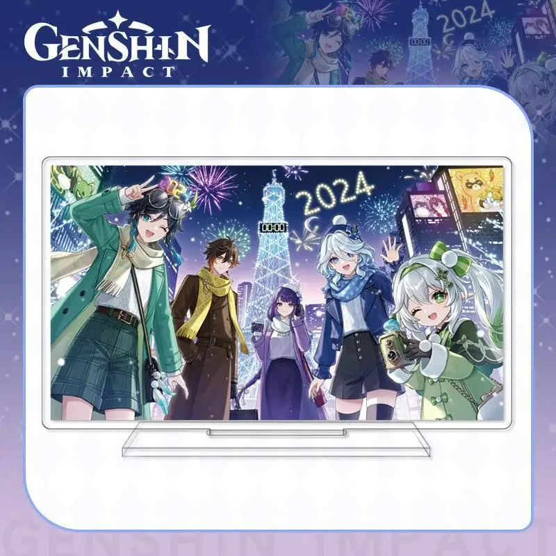 Game Yuan Shen Impact Character Zhongli Furina Nahida Stand Venti Beelzebul Made Acrylic Card Double Flash Badge Keychain