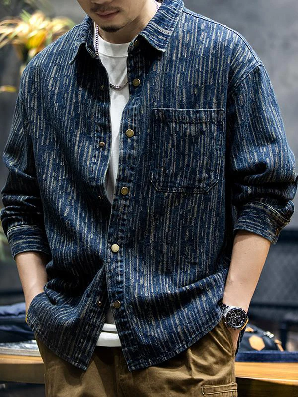 American Style Vintage Denim Shirt Men's Long Sleeve Loose Casual Workwear Shirt Trendy Outerwear for Men Autumn New Arrival