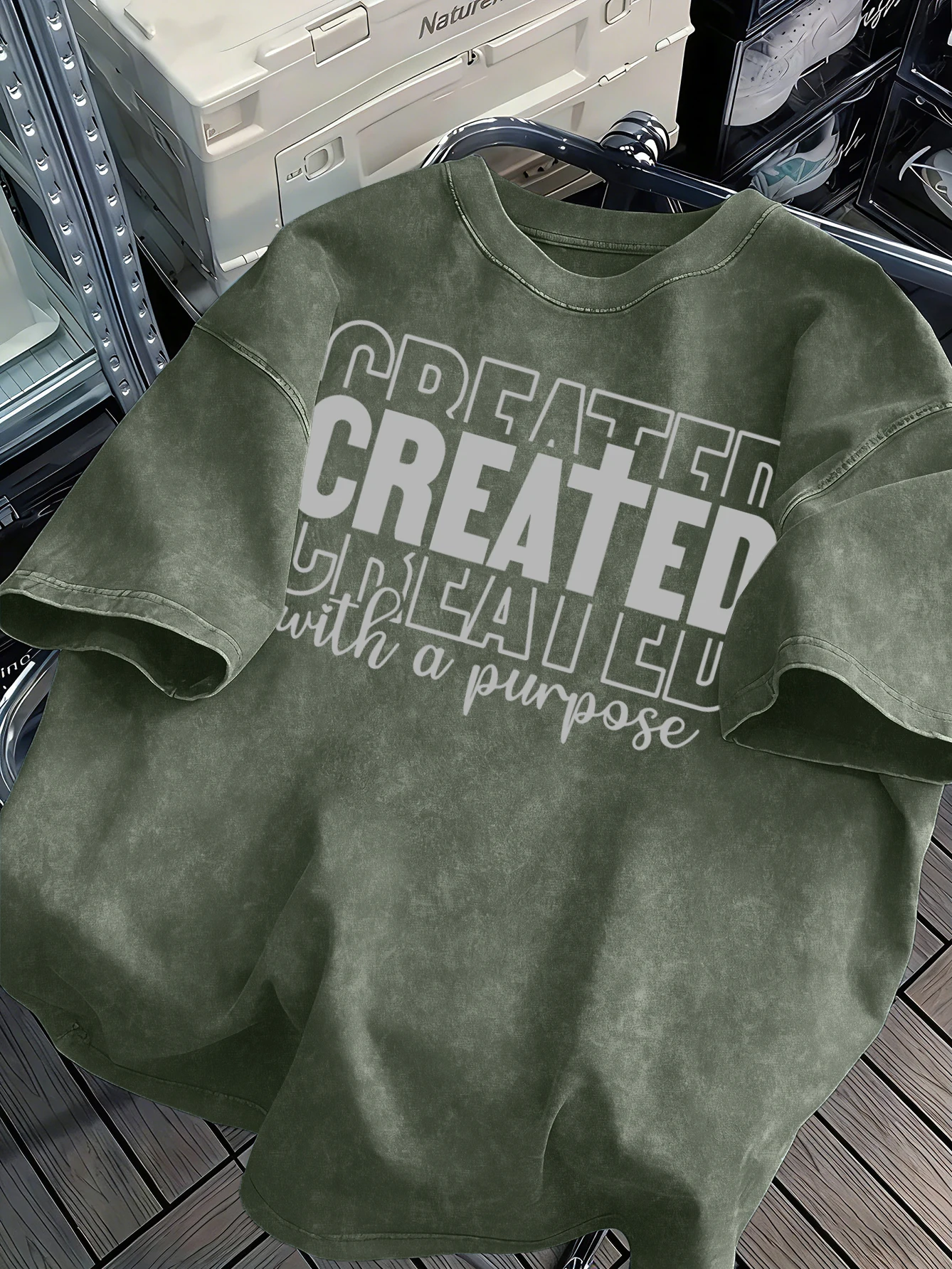 Created With A Purpose Print Washed Mans T-Shirts Sport Casual Tee Summer Fashion Vintage Clothing Cotton Unisex Loose Top
