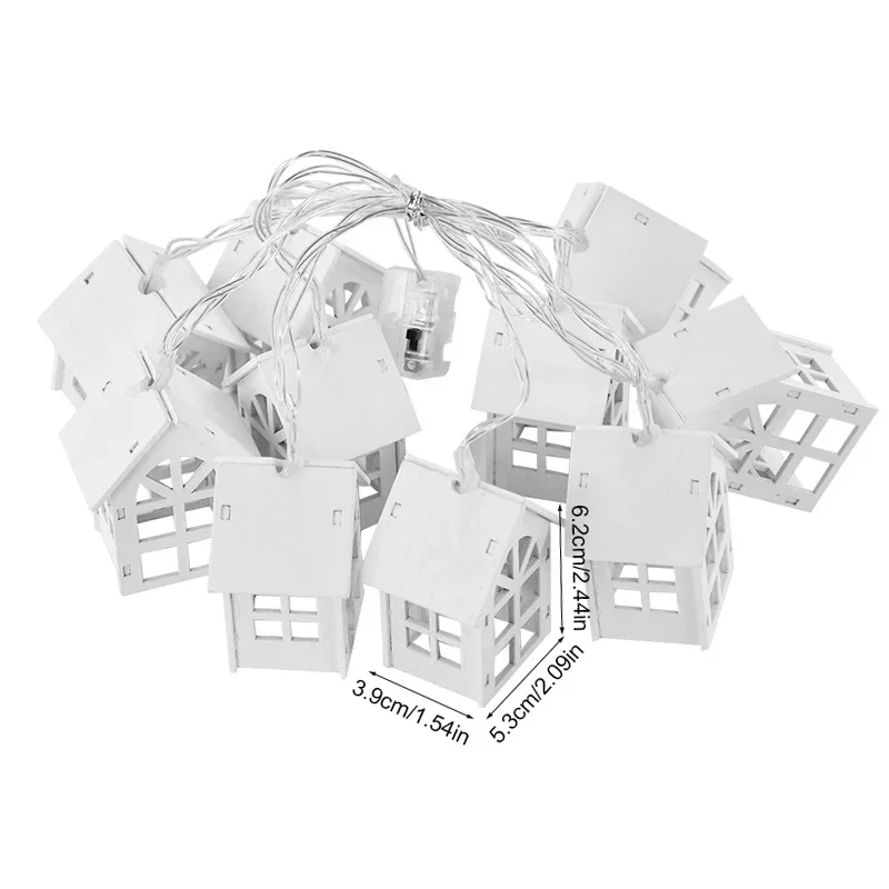 2M 10LED Christmas Wooden House LED Fairy Light String Home Hanging Garland Xmas Tree Ornaments Decoration Lamp 2025 New Year
