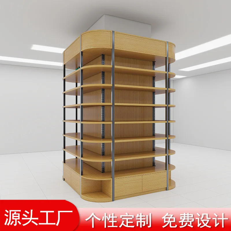 Customized column-wrapped steel and wood shelves Display racks Steel and wood combination shelves Multi-layer middle