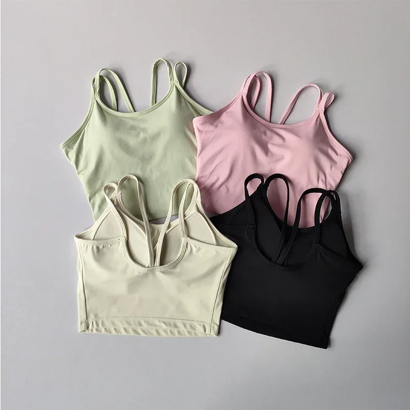 

2025 Professional Yoga Camisole Fixed Chest Mat Sports Underwear Women Shockproof Breathable Beauty Vest Bra Running Top Gym Bra